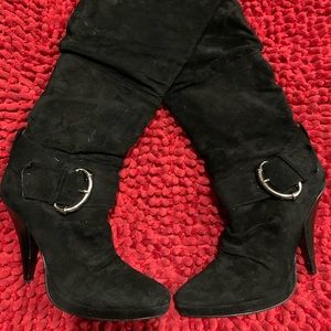 Thigh high, Black Suede Heels